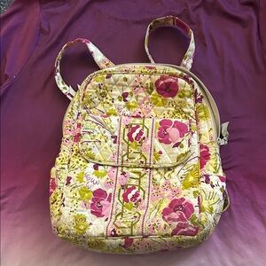 Vera Bradley Floral Quilted Backpack with Pink and Green Accents